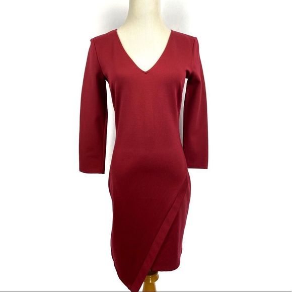 NWT SUGARLIPS Burgundy Bodycon V-neck Mini Dress - Picture 4 of 13